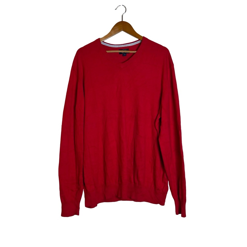 Retreat red v neck cotton & cashmere sweater